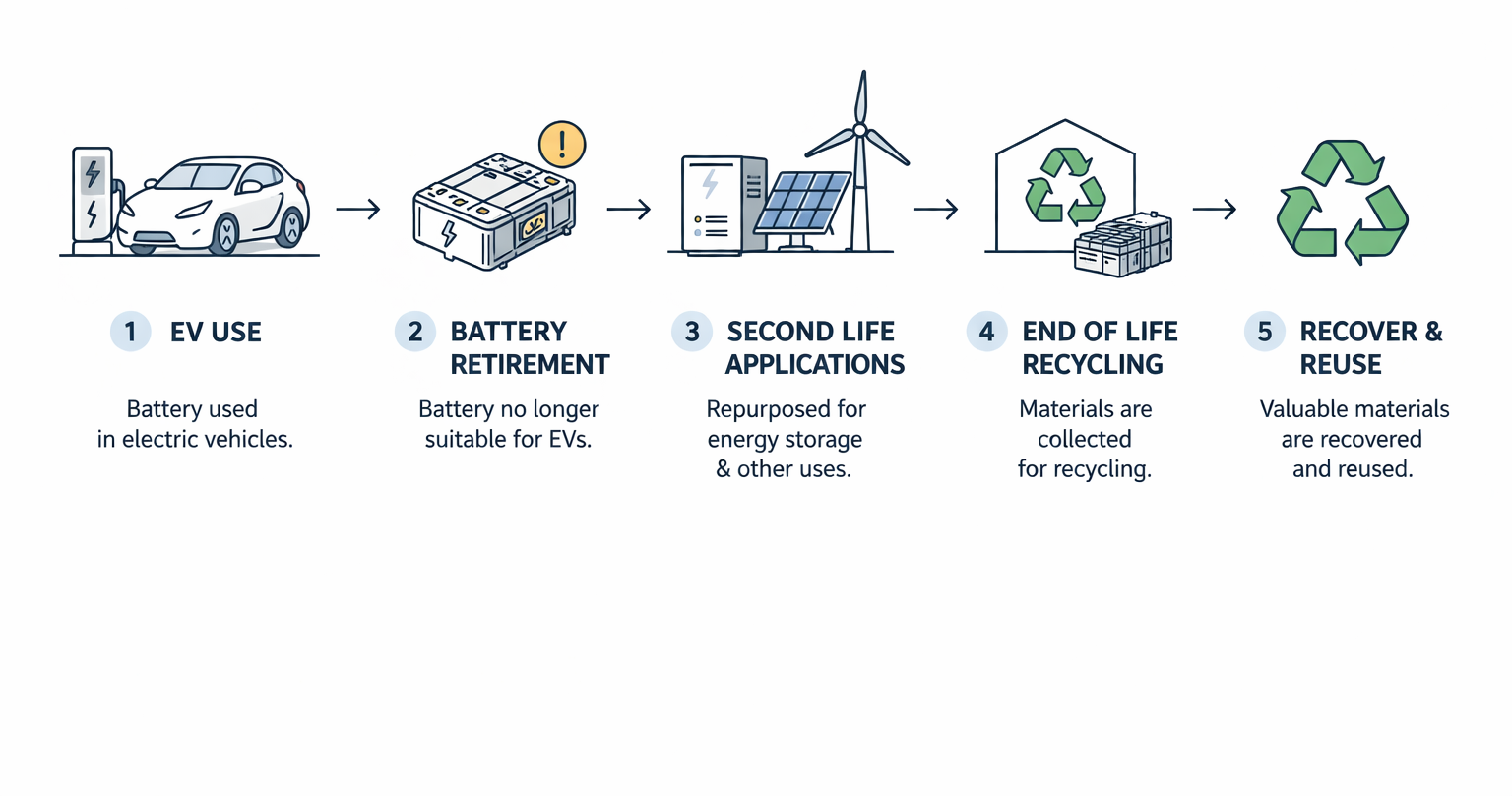 Second-life battery lifecycle illustration